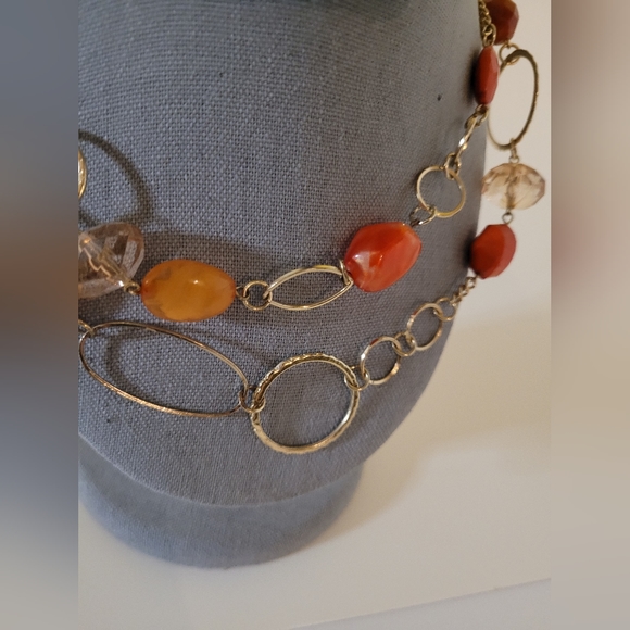 Vintage Tiered Beaded Orange Circle Necklace - Picture 3 of 6